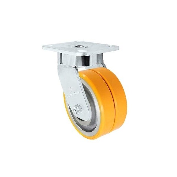 5"x2" Dual Wheel Swivel Caster, Polyurethane on Aluminum, Maintena